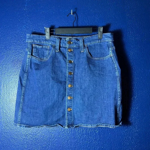 Madewell Womens Annetta Wash Button Front Stretch Denim Straight Mini Skirt 32 - Picture 10 of 10